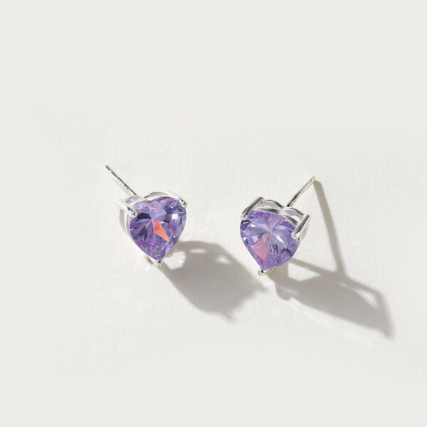 y2 Exquisite 5A Cubic Zircon Heart-Shaped Purple Stud Earrings Wholesale Brass Jewelry for Women