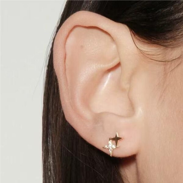 Tiny flat back earrings for women , 925 sterling silver star stud earrings, small dainty cubic zirconia jewelry