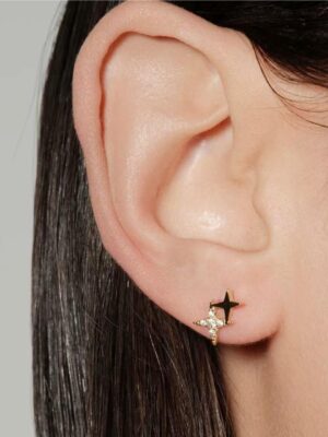 Tiny flat back earrings for women , 925 sterling silver star stud earrings, small dainty cubic zirconia jewelry