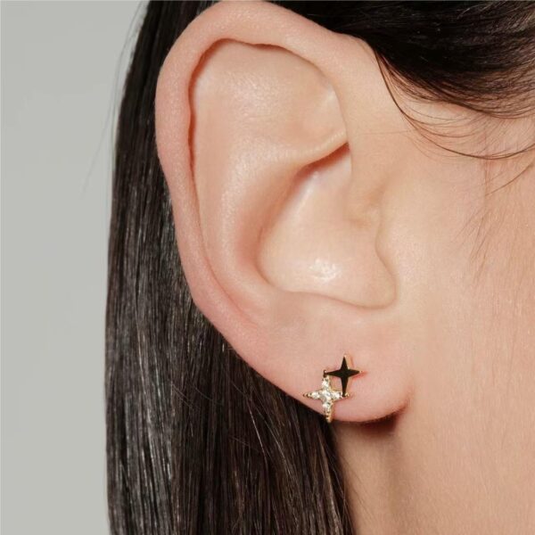Tiny flat back earrings for women , 925 sterling silver star stud earrings, small dainty cubic zirconia jewelry