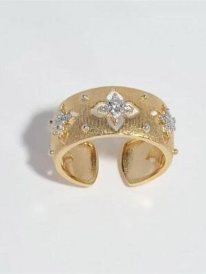 Four Leaf Flower Zircon Ring Gold Plated Vintage Style Brass Stackable Rings for Women Gold Jewelry for Women