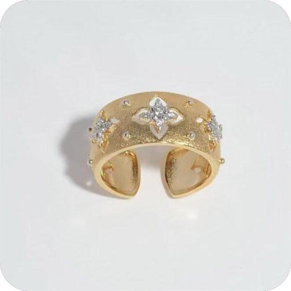 Four Leaf Flower Zircon Ring Gold Plated Vintage Style Brass Stackable Rings for Women Gold Jewelry for Women