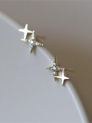 Tiny flat back earrings for women , 925 sterling silver star stud earrings, small dainty cubic zirconia jewelry