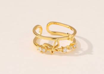 Women’s High-End Adjustable Double Layer Butterfly Brass Costume Rings for Women Gold Jewelry for Wedding and Gift