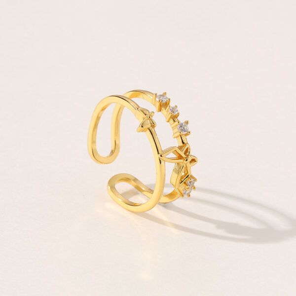 c5 Women's High-End Adjustable Double Layer Butterfly Brass Costume Rings for Women Gold Jewelry for Wedding and Gift