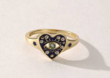 2025 Trendy High Quality Brass Eye Ladies Gold Ring   Black Heart Shaped Gold Plated Stackable Rings Christian Style Unique Engagement Rings