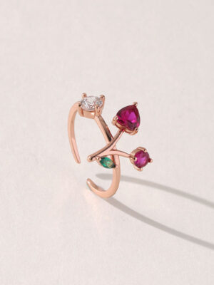 h1 Adjustable 5A ZIRCON Brass Gold Rings Personalized Jewelry with Rose Gold Finish Planted Pink Heart Design Birthstone Rings