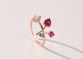 Adjustable 5A ZIRCON Brass Gold Rings Personalized Jewelry with Rose Gold Finish Planted Pink Heart Design Birthstone Rings