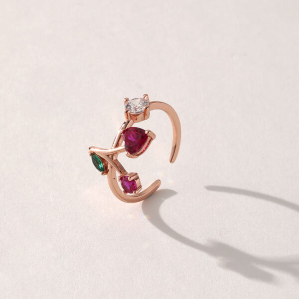 h4 Adjustable 5A ZIRCON Brass Gold Rings Personalized Jewelry with Rose Gold Finish Planted Pink Heart Design Birthstone Rings