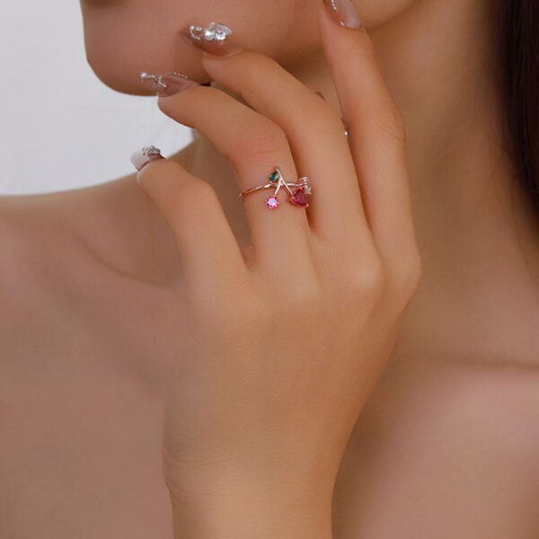 h5 Adjustable 5A ZIRCON Brass Gold Rings Personalized Jewelry with Rose Gold Finish Planted Pink Heart Design Birthstone Rings