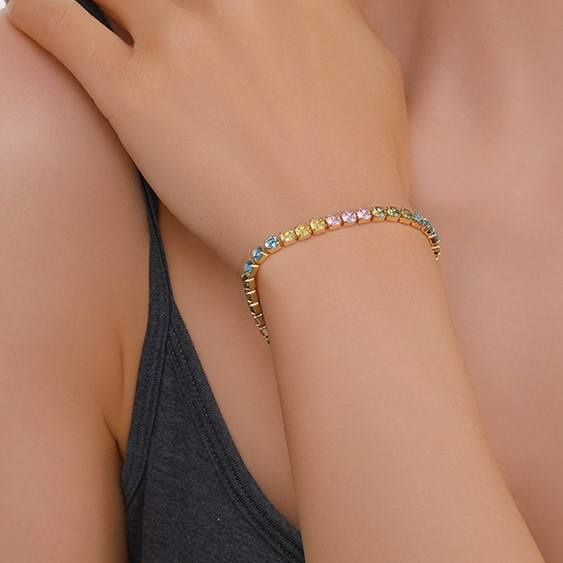 j1 Colorful New Style Brass Elegent Diamond Tennis Bracelet Fashion Chain & Link Peoplesv Jewelry for Mother's Day Gift