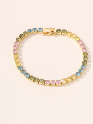 Colorful New Style Brass Elegent Diamond Tennis Bracelet Fashion Chain & Link Peoplesv Jewelry for Mother's Day Gift