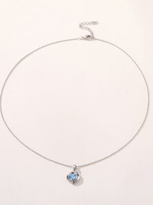 k4 Wholesale Fashion 925 Silver Blue Bluestone Jewellery High Quality Heart Zircon Pendant Necklace for GF Rose Gold Everything Style Silver Chain for Women Weddings