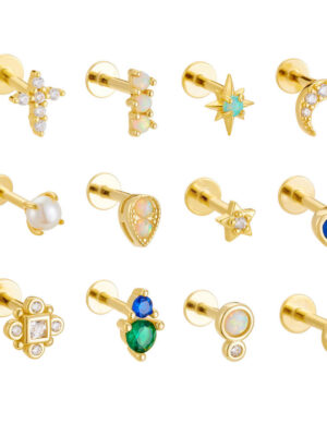 l2 925 Sterling Silver Body Piercing Jewelry Wholesale Threaded Flat Back Earrings Labret Nickel Free Ear Studs for Women