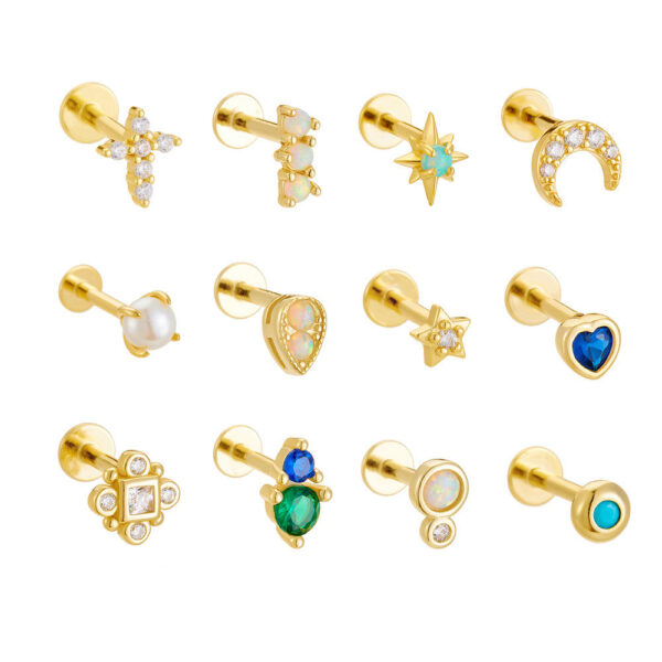 l2 925 Sterling Silver Body Piercing Jewelry Wholesale Threaded Flat Back Earrings Labret Nickel Free Ear Studs for Women