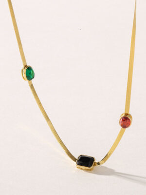 o1 High Quality Gold Plated Brass Jewelry for Men Women Personality Link Chain Necklace with Colorful Zircon