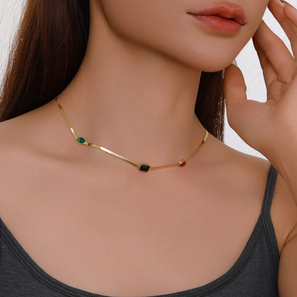 o5 High Quality Gold Plated Brass Jewelry for Men Women Personality Link Chain Necklace with Colorful Zircon