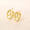 Waterproof Tarnish-Free Gold Plated Brass Fashion Dangle Three Line Hoop Earrings Trendy Drop Jewelry