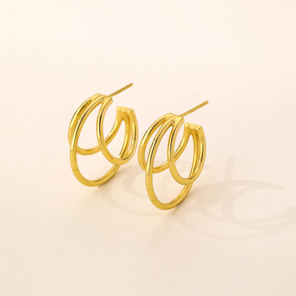 Waterproof Tarnish-Free Gold Plated Brass Fashion Dangle Three Line Hoop Earrings Trendy Drop Jewelry