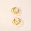 Waterproof Tarnish-Free Gold Plated Brass Fashion Dangle Three Line Hoop Earrings Trendy Drop Jewelry