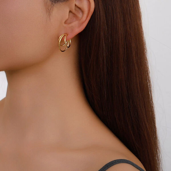 Waterproof Tarnish-Free Gold Plated Brass Fashion Dangle Three Line Hoop Earrings Trendy Drop Jewelry