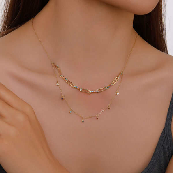 Fashion Jewelry With Sparking Colour Necklaces for Women,  5A Cubic Zircon Brass Real Gold Planted Gold Jewelry