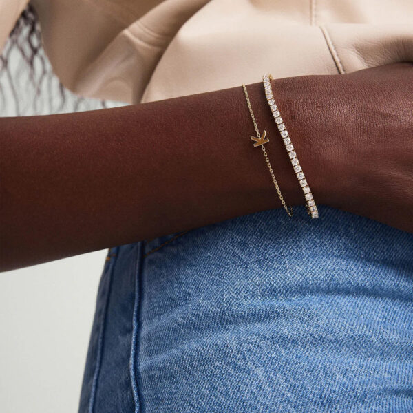 Customizable 925 Sterling Silver Gold Bangles for Women, Initial Bracelets for Women With 5A Cubic Zircon