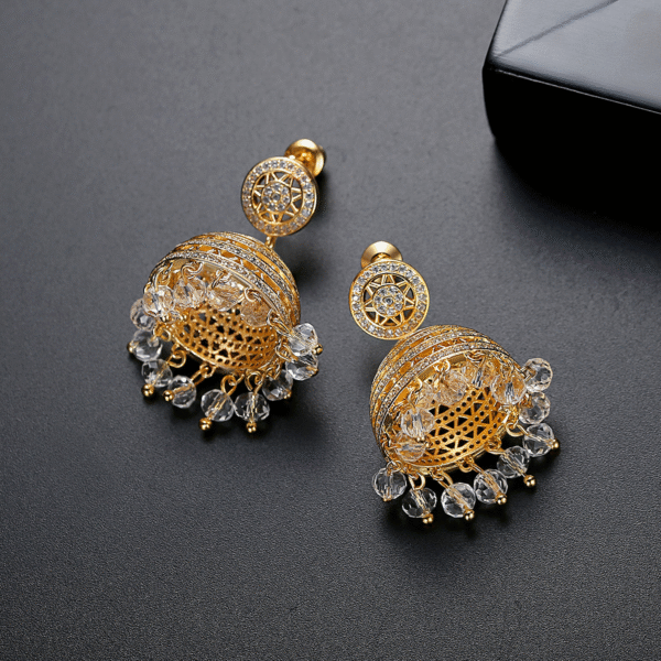 Gold Plated Indian Non Tarnish Chunky Gold Earrings, Fashion Jewelry with Zircon Vintage Style for Women