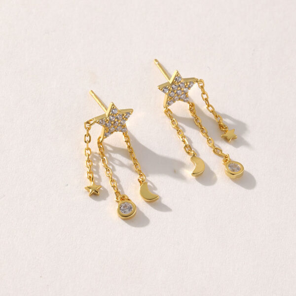 High Quality Brass Gold Plated Gold Earrings, Star Drop Earrings with Link Chain, 5A Cubic Zircon Earrings for Women