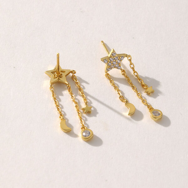 High Quality Brass Gold Plated Gold Earrings, Star Drop Earrings with Link Chain, 5A Cubic Zircon Earrings for Women