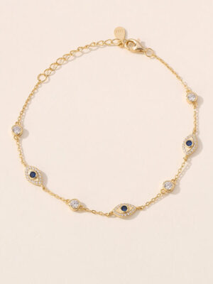 Luxury Women's Turkish Eye Pure Copper Bracelet, Brass Charm Gold Bracelets for Women with Cubic Zirconia, Customizable Factory High Quality Trendy Chain Link Jewelry