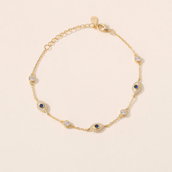 Luxury Women's Turkish Eye Pure Copper Bracelet, Brass Charm Gold Bracelets for Women with Cubic Zirconia, Customizable Factory High Quality Trendy Chain Link Jewelry