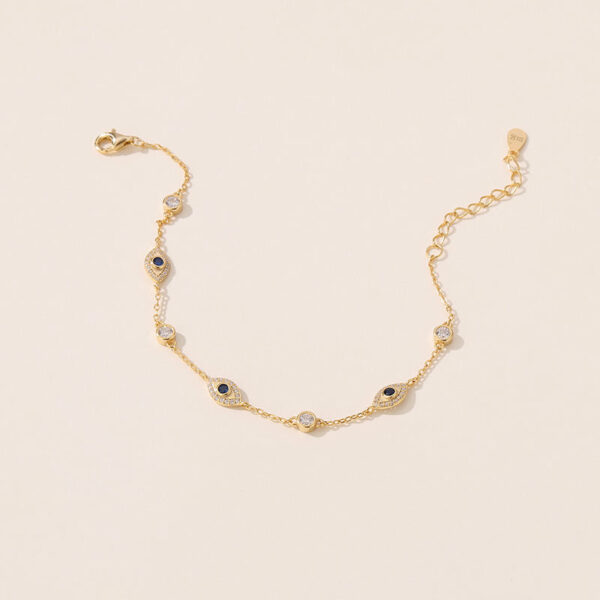 Luxury Women's Turkish Eye Pure Copper Bracelet, Brass Charm Gold Bracelets for Women with Cubic Zirconia, Customizable Factory High Quality Trendy Chain Link Jewelry