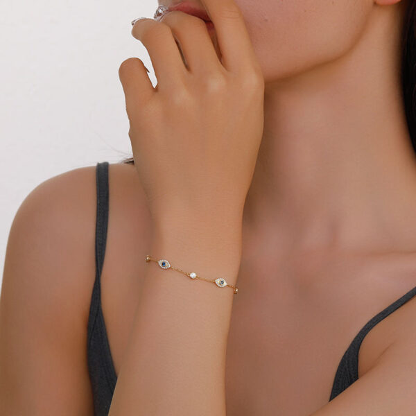Luxury Women's Turkish Eye Pure Copper Bracelet, Brass Charm Gold Bracelets for Women with Cubic Zirconia, Customizable Factory High Quality Trendy Chain Link Jewelry