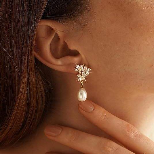 European American Fashion Simple Elegant Pearl Earrings, Pearl Drop Earrings With 5A Zircon Earrings for Women