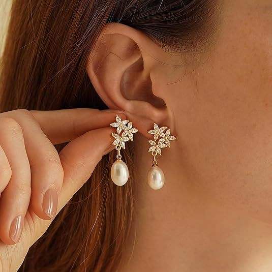 European American Fashion Simple Elegant Pearl Earrings, Pearl Drop Earrings With 5A Zircon Earrings for Women