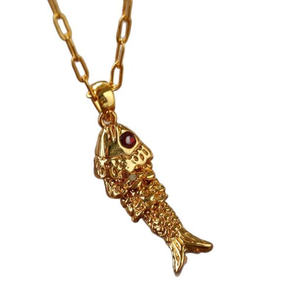 European and American Fashion Vintage Choker Necklace, Delicate Layered Fish Pendant Charm Necklace,Brass Electroplated Neck Chain for Women