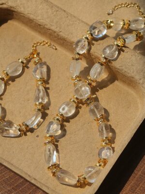 Middle Eastern Style White Crystal Jewelry for Women, Light Luxury Bead Crystal Bracelet and Necklaces