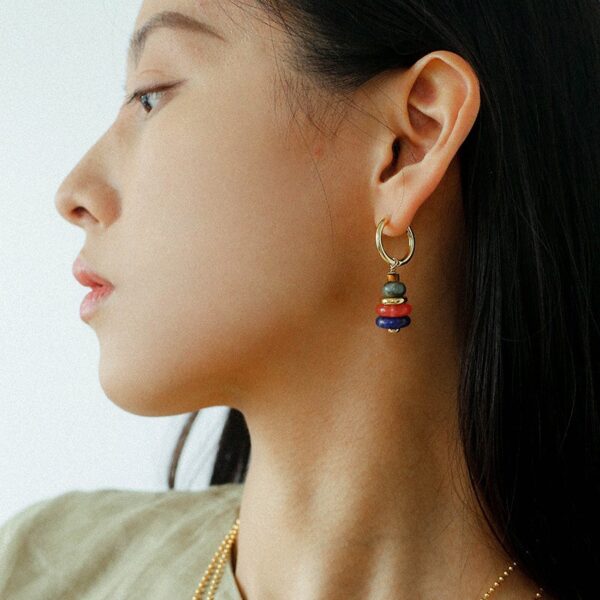 Trendy Natural Stone Tower Series Jewelry Set, Beaded Pendant Beans Long Necklaceand Earrings, Women's Colorful Layered Sweater Chain