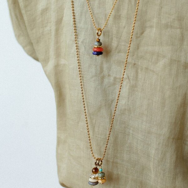 Trendy Natural Stone Tower Series Jewelry Set, Beaded Pendant Beans Long Necklaceand Earrings, Women's Colorful Layered Sweater Chain