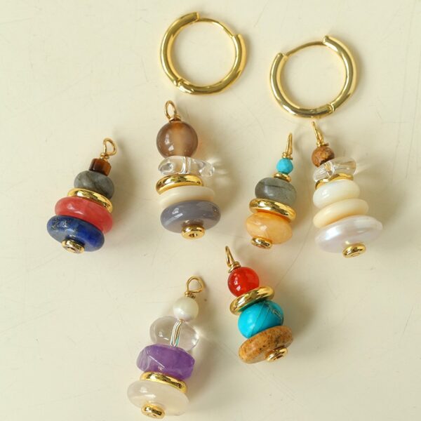 Trendy Natural Stone Tower Series Jewelry Set, Beaded Pendant Beans Long Necklaceand Earrings, Women's Colorful Layered Sweater Chain