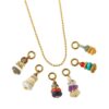 Trendy Natural Stone Tower Series Jewelry Set, Beaded Pendant Beans Long Necklaceand Earrings, Women's Colorful Layered Sweater Chain