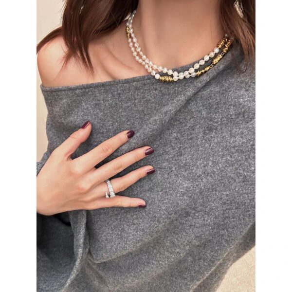 Baroque Drop BrassChain Pearl Necklace for Women, Ladies Gold Chain with Multiple Pendants and Pearls