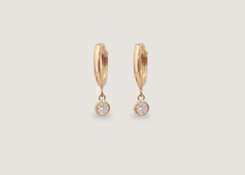 Women’s Simple Diamond Gold Earrings, Fashionable Brass Hoop Earrings, Elegant Fine Jewelry with Zircon