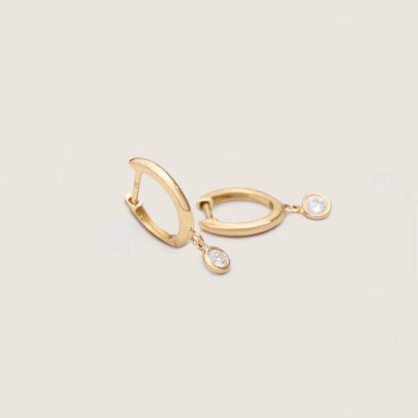 Women's Simple Diamond Gold Earrings, Fashionable Brass Hoop Earrings, Elegant Fine Jewelry with Zircon