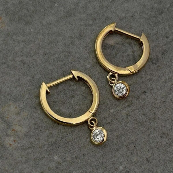 Women's Simple Diamond Gold Earrings, Fashionable Brass Hoop Earrings, Elegant Fine Jewelry with Zircon