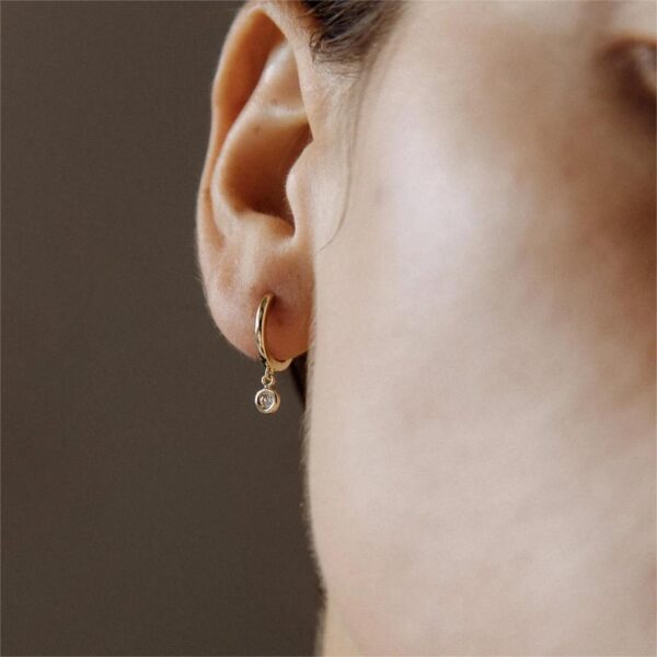 Women's Simple Diamond Gold Earrings, Fashionable Brass Hoop Earrings, Elegant Fine Jewelry with Zircon