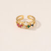 Women's Dainty Colorful Promise Rings, Round Rectangle Brass Gold Rings with Zirconia, Pearl Gold Planted Jewelry for Gift
