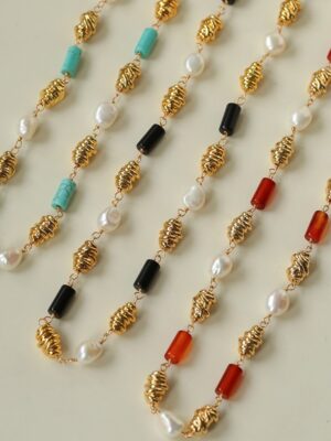 Vintage Twisted Flower Long Ladies Gold Necklace, Light Luxury Blue Spruce Layered Sweater Chain