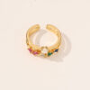 Women's Dainty Colorful Promise Rings, Round Rectangle Brass Gold Rings with Zirconia, Pearl Gold Planted Jewelry for Gift